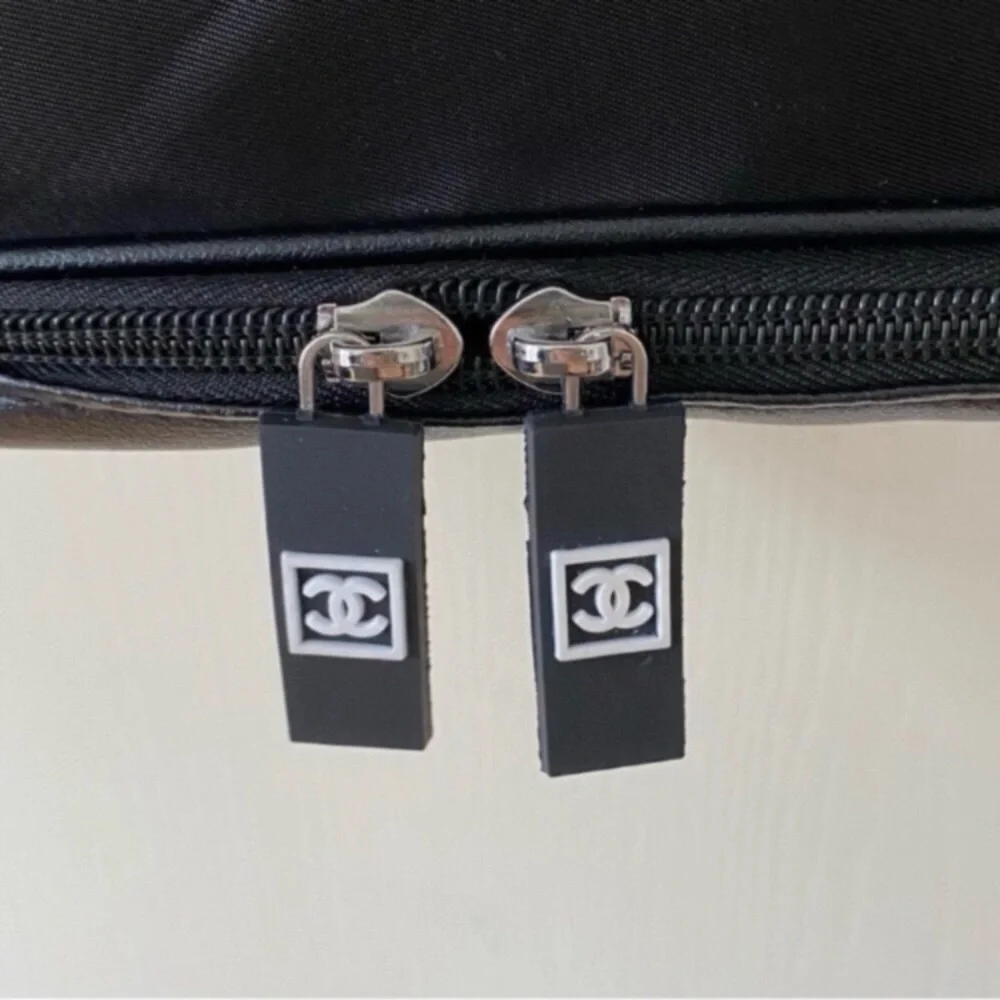 Brand New Chanel Black Nylon Large Makeup Bag/Pouch/Clutch with Wrist Strap